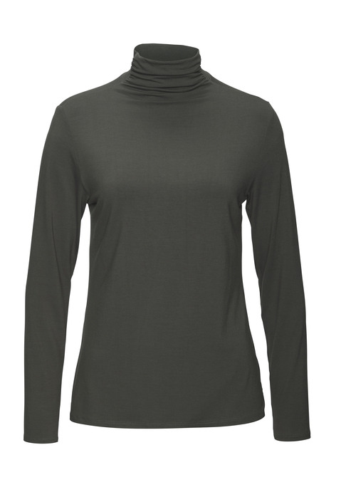 Bild: Stehkragenshirt von LASCANA: Longsleeve von Lascana im praktischen 2er-Pack. Eng anliegender Stehkragen mit Raffungen. Figurnahe Passform. Bequemer Viskosejersey mit weichem Griff und Stretchfaktor.
