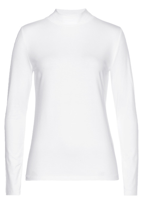 Bild: Stehkragenshirt von LASCANA: Stehkragenshirt von LASCANA. Mit langen Ärmeln. Figurbetonte Passform. Gerader Saumabschluss. Vielseitig kombinierbar. Aus elastischer Baumwolle.