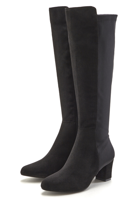 Bild: Stiefel von LASCANA: Stiefel mit Stretch und Blockabsatz von LASCANA. Absatzhöhe ca. 6 cm. Obermaterial aus Textil und Lederimitat. Futter aus Textil. Decksohle aus Lederimitat. Laufsohle aus Synthetik.