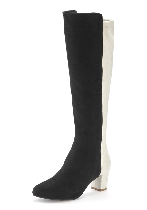 Bild: Stiefel von LASCANA: In zweifarbiger Optik: Langschaft-Stiefel von Lascana. Bequemer Blockabsatz und Reißverschluss zum besseren Einsteigen. Idealer Begleiter für Freizeit und Büro mit vielen Kombimöglichkeiten: zu Jeans, Kleidern und Röcken. Anschmiegsames Velourslederimitat.