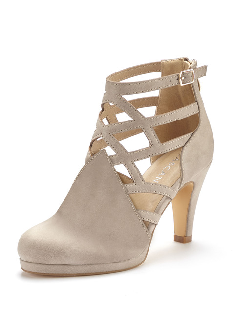 Bild: Stiefelette von LASCANA: Stiefelette mit Cut-Outs VEGAN von LASCANA. Absatzhöhe ca. 9 cm. Obermaterial, Futter und Decksohle aus Lederimitat. Laufsohle aus Synthetik.