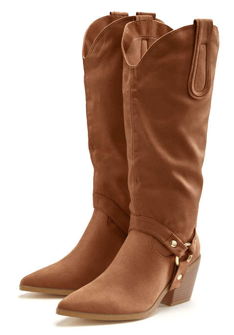 Bild: Stiefelette von LASCANA: 2-in-1 Stiefel mit abnehmbaren Schaft VEGAN von LASCANA. Absatzhöhe ca. 7 cm. Obermaterial aus Lederimitat. Futter aus Textil. Decksohle aus Lederimitat. Laufsohle aus Synthetik.
