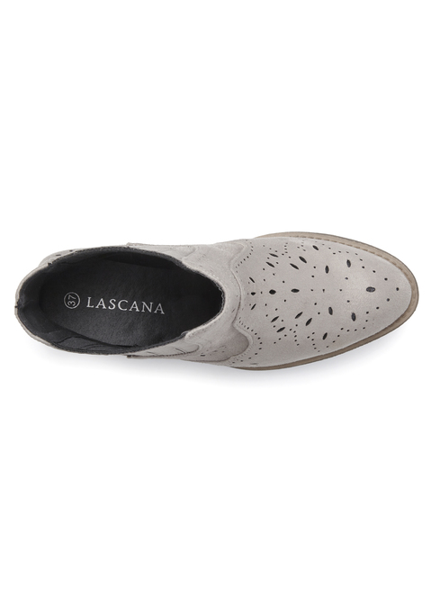 Bild: Stiefelette von LASCANA: Im Cowboy-Look: Stiefelette von Lascana mit modischen Cut-outs. Bequemer Blockabsatz. Prima für den Alltag und auch zu besonderen Anlässen. Sehen gut zu Jeans oder einem Kleid aus. Weiches Velourslederimitat.
