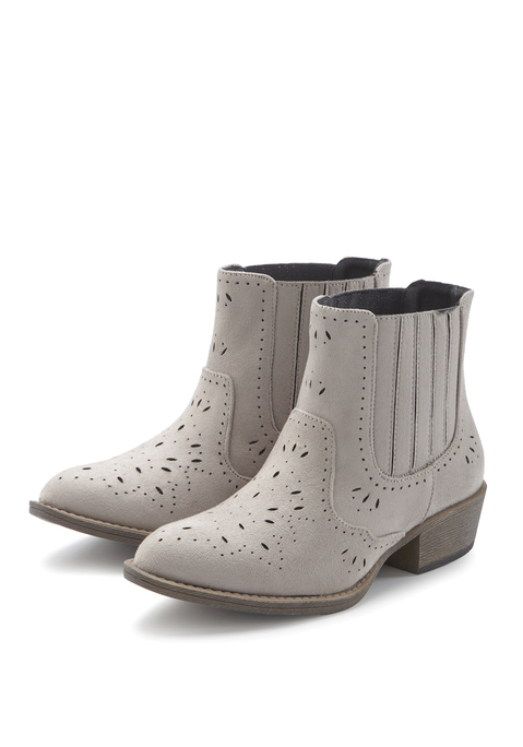 Bild: Stiefelette von LASCANA: Im Cowboy-Look: Stiefelette von Lascana mit modischen Cut-outs. Bequemer Blockabsatz. Prima für den Alltag und auch zu besonderen Anlässen. Sehen gut zu Jeans oder einem Kleid aus. Weiches Velourslederimitat.