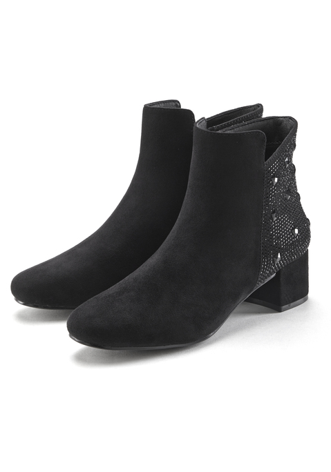 Bild: Stiefelette von LASCANA: Stiefelette mit Blockabsatz VEGAN von LASCANA. Absatzhöhe ca. 4,5 cm. Obermaterial aus Microfaser. Futter aus Textil. Decksohle aus Lederimitat. Laufsohle aus Synthetik.