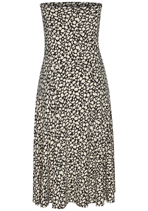 Bild: Strandkleid von LASCANA: Bandeaukleid von Lascana mit Alloverprint. Als Midi- und Mini-Kleid oder Rock tragbar. Brustteil doppellagig. Teilungsnähte am Rockteil. Weicher Viskosejersey mit Stretchanteil. Rückenlänge ca. 92 cm.