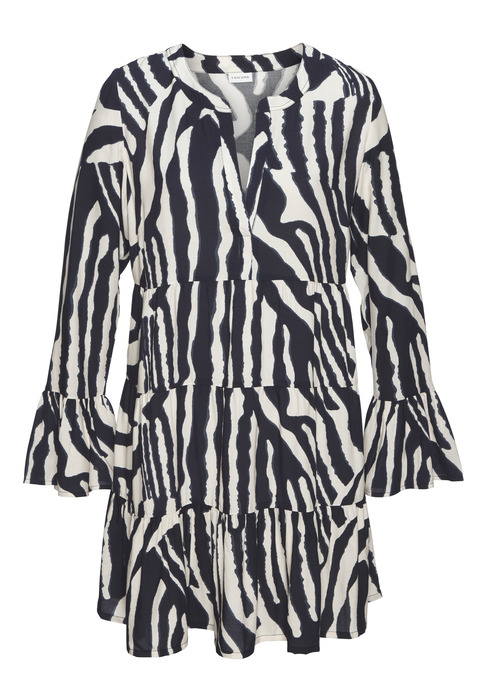 Bild: Strandkleid von LASCANA: Schickes Kaftankleid von Lascana mit langen Ärmeln. Highlight: der Alloverdruck, jedes Teil ein Unikat. Mit V-Ausschnitt und gestuften Einsätzen im Rockteil. Aus gewebter Viskose.