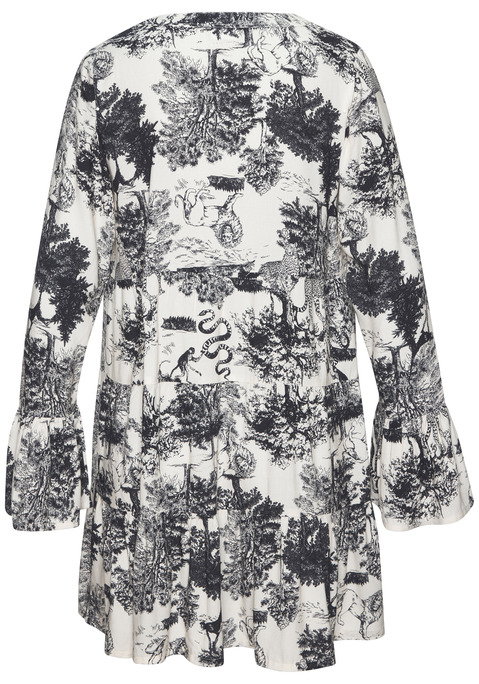 Bild: Strandkleid von LASCANA: Tunikakleid von Lascana mit Alloverdruck. Lange Ärmel und gestufte Einsätzen im Rockteil. Aus weicher, gewebter Viskose.