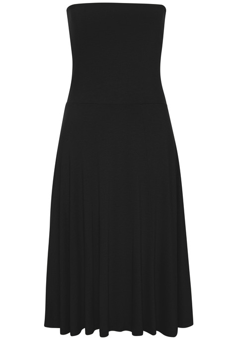 Bild: Strandkleid von LASCANA: Unifarbenes Bandeaukleid von Lascana. Als Midi- und Mini-Kleid oder Rock tragbar. Brustteil doppellagig. Teilungsnähte am Rockteil. Weicher Viskosejersey mit Stretchanteil. Rückenlänge ca. 92 cm.
