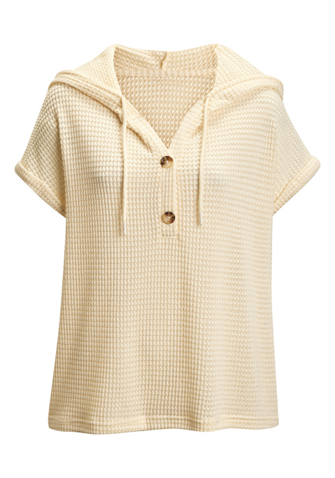 Bild: Strandshirt von LASCANA: T-Shirt von Lascana aus leicht transparentem Waffelstrick. Kapuze mit Kordelzug. Kurze Knopfleiste. Legere Passform für viel Komfort. Passt super zu Casual-Looks. Weiche Qualität mit recyceltem Polyester.