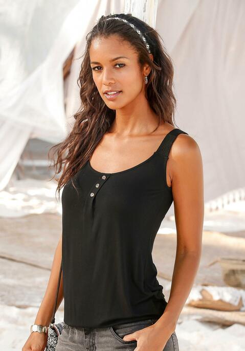 Bild: Strandtop von LASCANA: Leichte Shirtqualität aus 95% Viskose und 5% Elasthan.