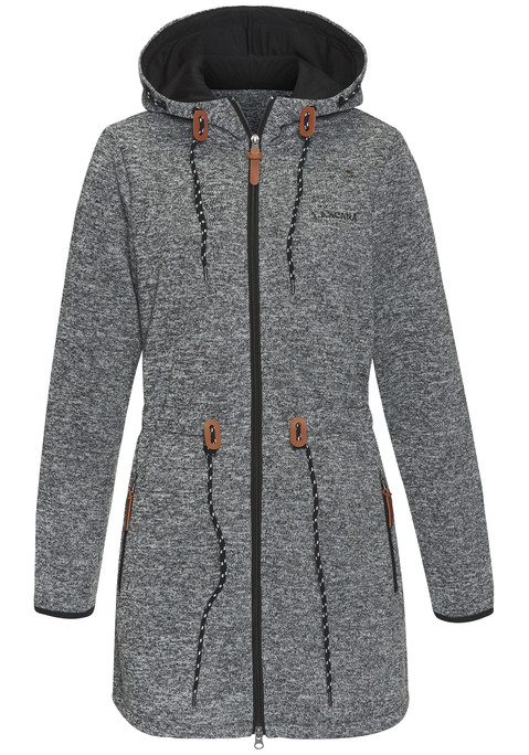 Bild: Strickfleecejacke von LASCANA: Lange sportliche Strickfleecejacke mit Kordelzügen an der Teile und an der Kapuze.. Kleiner Markendruck auf der Vorderseite und seitliche Eingriffstaschen. Angenehm weiche Strickfleecequalität aus 100% Polyester.