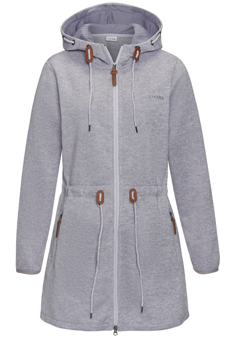 Bild: Strickfleecejacke von LASCANA: Lange sportliche Strickfleecejacke mit Kordelzügen an der Teile und an der Kapuze.. Kleiner Markendruck auf der Vorderseite und seitliche Eingriffstaschen. Angenehm weiche Strickfleecequalität aus 100% Polyester.