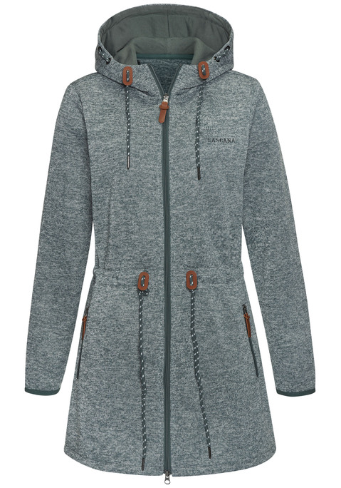 Bild: Strickfleecejacke von LASCANA: Lange sportliche Strickfleecejacke mit Kordelzügen an der Teile und an der Kapuze.. Kleiner Markendruck auf der Vorderseite und seitliche Eingriffstaschen. Angenehm weiche Strickfleecequalität aus 100% Polyester.