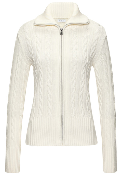 Bild: Strickjacke von LASCANA: Strickjacke von Lascana mit Umlegekragen, Reißverschluss vorn, langen Ärmeln und breiten Rippabschlüssen. Trageangenehmer, weicher Baumwoll-Mix.