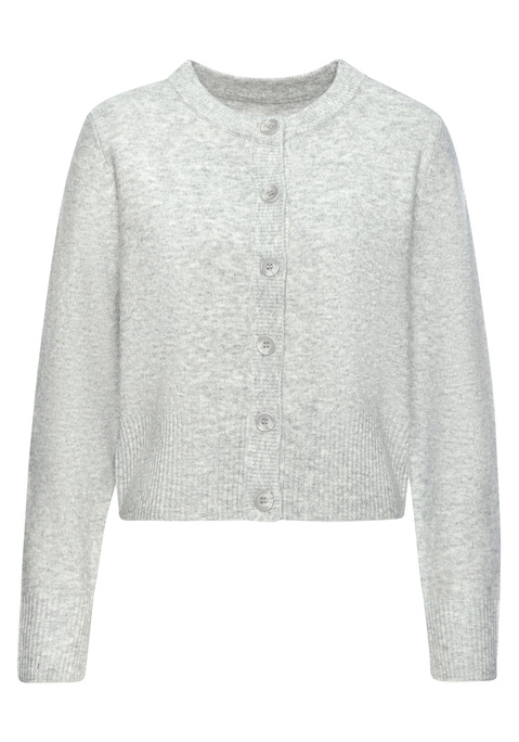 Bild: Strickjacke von LASCANA: Kurz geschnittene Strickjacke von Lascana in figurumspielender Passform. Lange Ärmel mit kleinem Schlitz am Saum. Mit rundem Halsausschnitt und durchgehender Knopfleiste. Gerippte Abschlüsse an Ausschnitt, Ärmeln und Saum. Sehr weicher, anschmiegsamer Strick.