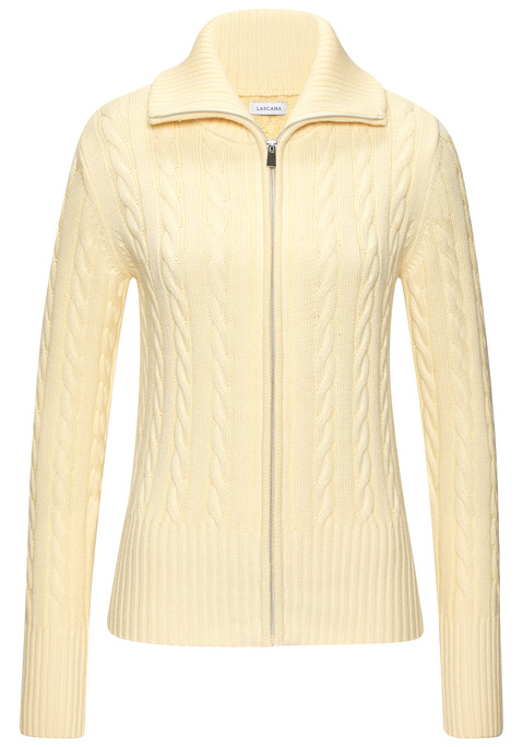 Bild: Strickjacke von LASCANA: Strickjacke von Lascana mit Umlegekragen, Reißverschluss vorn, langen Ärmeln und breiten Rippabschlüssen. Trageangenehmer, weicher Baumwoll-Mix.