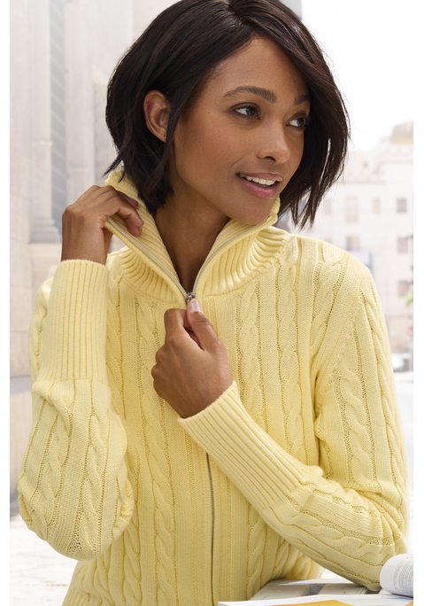 Bild: Strickjacke von LASCANA: Strickjacke von Lascana mit Umlegekragen, Reißverschluss vorn, langen Ärmeln und breiten Rippabschlüssen. Trageangenehmer, weicher Baumwoll-Mix.