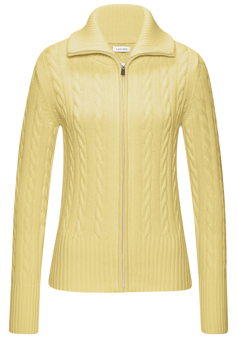 Bild: Strickjacke von LASCANA: Strickjacke von Lascana mit Umlegekragen, Reißverschluss vorn, langen Ärmeln und breiten Rippabschlüssen. Trageangenehmer, weicher Baumwoll-Mix.