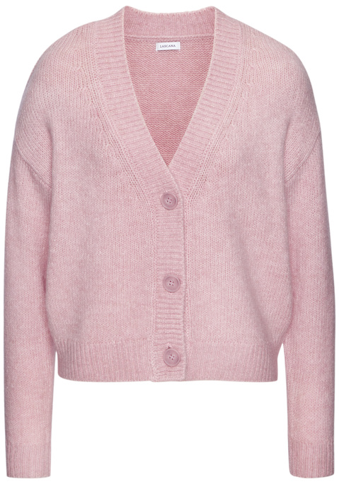 Bild: Strickjacke von LASCANA: Kombistarke Strickjacke von Lascana. Kurzer Schnitt mit markant gerippten Bündchen. Tiefer V-Ausschnitt und Knopfleiste. Überschnittene Schultern und lange Ärmel. Für einen entspannten Casual Look. Kuschelige Strickqualität.
