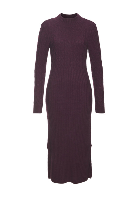 Bild: Strickkleid von LASCANA: Elegantes Strickkleid von Lascana mit partiellem Zopfmuster. Stehkragen. Midilanges, schmal geschnittenes Rockteil mit seitlichem Schlitz. Pflegeleichte Strickqualität mit weichem Griff.