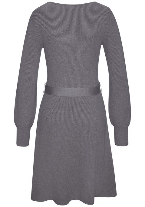 Bild: Strickkleid von LASCANA: Strickkleid von Lascana. Unifarbenes Design. Abgerundeter V-Ausschnitt. Bindegürtel in der Taille. Rippbündchen an den Ärmeln. Leicht ausgestellter Rockteil. Weiche Rippstrickware mit Viskose.