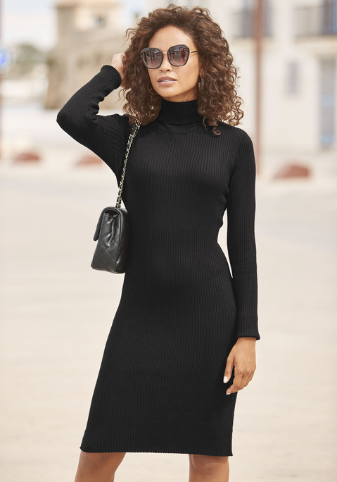 Bild: Strickkleid von LASCANA: Strickkleid von LASCANA mit kleinem Stehkragen. Lange Ärmel. Sehr figurbetonte Passform. Weicher Rippstrick aus 70% Viskose, 30% Polyamid.