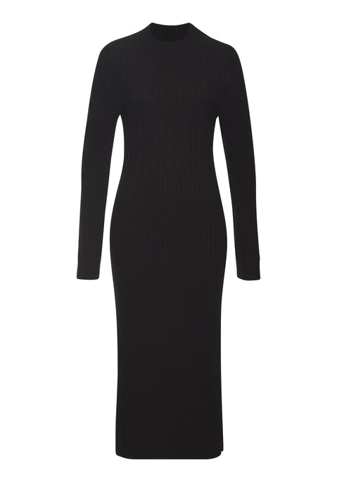 Bild: Strickkleid von LASCANA: Elegantes Strickkleid von Lascana mit partiellem Zopfmuster. Stehkragen. Midilanges, schmal geschnittenes Rockteil mit seitlichem Schlitz. Pflegeleichte Strickqualität mit weichem Griff.