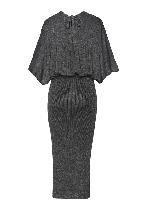 Bild: Strickkleid von LASCANA: Leichtes Strickkleid von Lascana mit tiefem V-Ausschnitt an Vorder- und Rückseite. Fledermausärmel in weiter Form. Figurnahes, in Rippen gestricktes Rockteil. Kurzer, seitlicher Schlitz. Strickware aus Viskose mit metallisierten Fasern.
