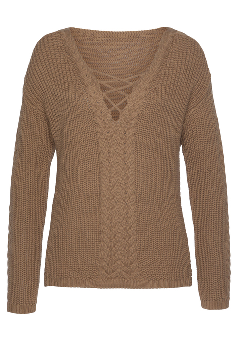 LASCANA Strickpullover Damen camelfarben Gr.32/34