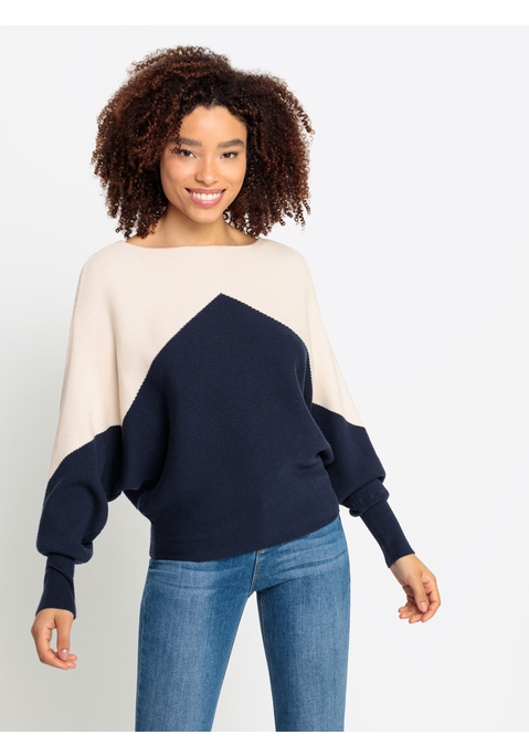 Bild: Strickpullover von LASCANA: Strickpullover von Lascana. Im Colorblockingdesign. Weiter Rundhalsausschnitt. Fledermausärmel. Breite Bündchen. Super zu Jeans oder zum engen Rock. Weiche, gerippte Strickware.