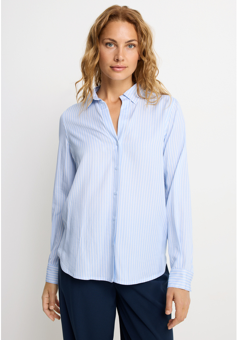 Bild: Hemdbluse von LASCANA: Streifenbluse von Lascana. Mit Blusenkragen, durchgehender Knopfleiste und Riegel mit Knöpfen an den Ärmeln. Abgerundeter Saum. Schön zu Hosen und für jeden Tag geeignet. Luftige Qualität.