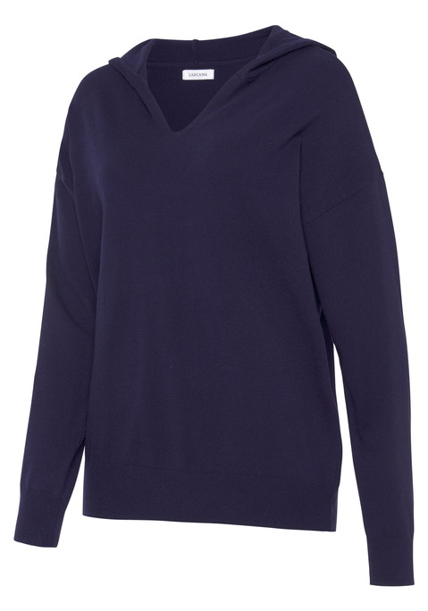 Bild: Strickpullover von LASCANA: Strick-Hoodie von Lascana für Damen. Mit V-Ausschnitt und Kapuze. Im unifarbenen Stil. Mit gerippten Bündchen. Feine und weiche Strickqualität.