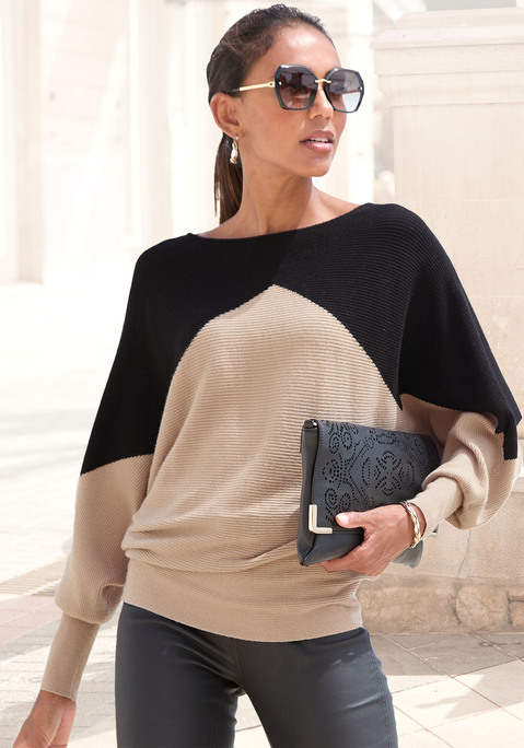 Bild: Strickpullover von LASCANA: Hübscher Pullover von Lascana mit weitem Halsausschnitt. Schmale Ärmelbündchen und gerader Saumabschluss. Lässiger Schnitt mit weiten Ärmeln für viel Komfort. Weiche Strickware mit Viskose für ein angenehmes Tragegefühl.