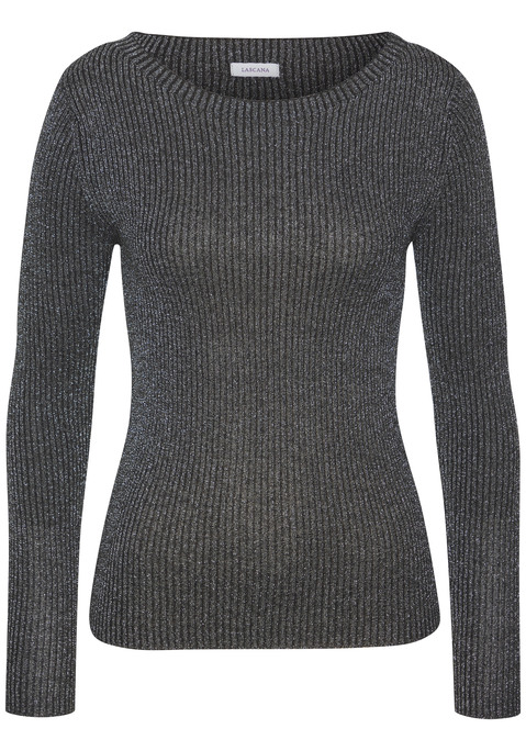 Bild: Strickpullover von LASCANA: Figurbetonter unifarbener Rippstrickpullover von Lascana. Mit Glitzergarn. Weiter Rundhalsausschnitt. Lange Ärmel. Vielseitig kombinierbar. Weiches, leicht elastisches Material mit Viskose.