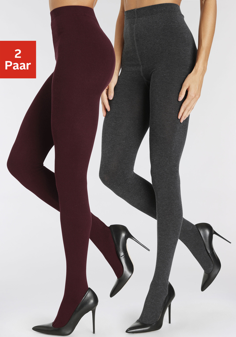Bild: Strickstrumpfhose von LASCANA: Basic-Strumpfhose im 2er-Pack von Lascana. Mit verstärkter Ferse und Spitze. Vielseitig kombinierbar. Ideal für kühle Tage. Softe Qualität aus einem angenehm elastischen Materialmix.