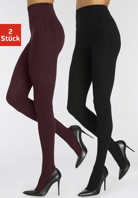 Bild: Strickstrumpfhose von LASCANA: Sehr bequem: 2er-Pack Strickstrumpfhosen von Lascana mit hübschem Zopfmuster. Elastischer und trageangenehmer Bund. Weiche, elastische Qualität mit hohem Baumwollanteil.