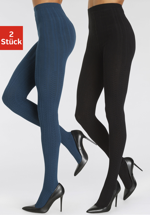 Bild: Strickstrumpfhose von LASCANA: Sehr bequem: 2er-Pack Strickstrumpfhosen von Lascana mit hübschem Zopfmuster. Elastischer und trageangenehmer Bund. Weiche, elastische Qualität mit hohem Baumwollanteil.