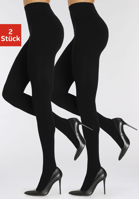 Bild: Strickstrumpfhose von LASCANA: Basic-Strumpfhose im 2er-Pack von Lascana. Mit verstärkter Ferse und Spitze. Vielseitig kombinierbar. Ideal für kühle Tage. Softe Qualität aus einem angenehm elastischen Materialmix.