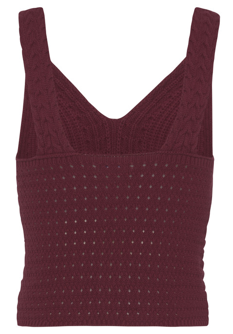 Bild: Stricktop von LASCANA: Feminines Stricktop von Lascana mit tiefem V-Ausschnitt und breiten Trägern. Rippstrick, Zopf- und Lochmuster. Super zu kombinieren. Taillierte Passform. Aus Baumwolle.