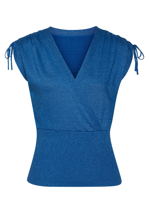 Bild: Stricktop von LASCANA: Stricktop von Lascana. V-Ausschnitt in Wickeloptik. Schulter mit Tunnelzug zum Raffen. Extrabreites Rippstrickbündchen ab der Taille. Gerader Saum. Figurnahe Passform. Leichte Strickware.