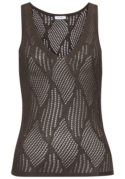 Bild: Stricktop von LASCANA: Gestricktes Top von Lascana mit tiefem V-Ausschnitt und schmalen Trägern. Figurumspielende Passform. Komplett transparent. Ideal über dem Bikini. Softe Strickqualität.