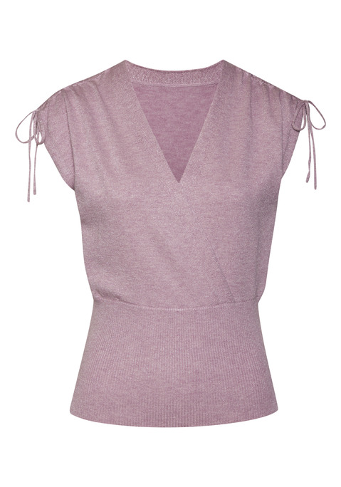 Bild: Stricktop von LASCANA: Stricktop von Lascana. V-Ausschnitt in Wickeloptik. Schulter mit Tunnelzug zum Raffen. Extrabreites Rippstrickbündchen ab der Taille. Gerader Saum. Figurnahe Passform. Leichte Strickware.