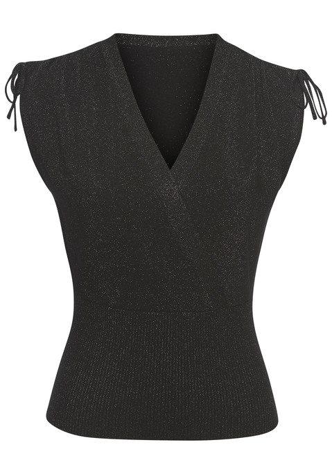 Bild: Stricktop von LASCANA: Stricktop von Lascana. V-Ausschnitt in Wickeloptik. Schulter mit Tunnelzug zum Raffen. Extrabreites Rippstrickbündchen ab der Taille. Gerader Saum. Figurnahe Passform. Leichte Strickware.
