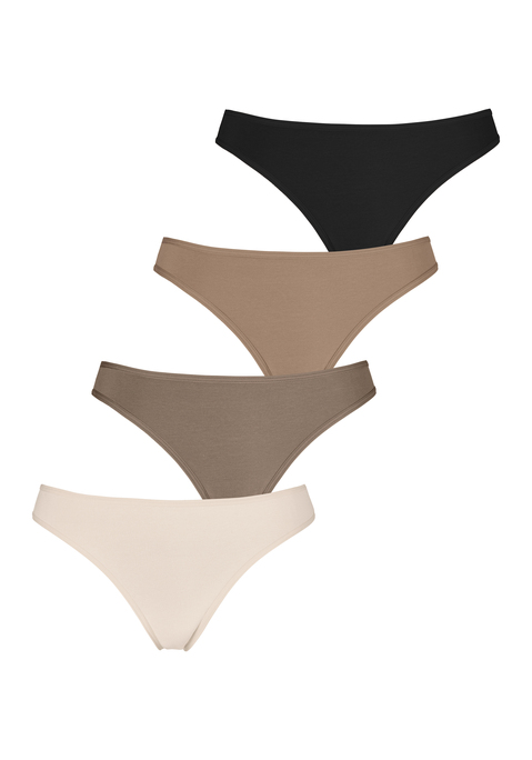 Bild: String von LASCANA: Lascana Strings im 4er-Pack. Mit flachen Einfassungen an Taillen- und Beinabschlüssen. Aus weicher Baumwoll-Elasthan-Qualität.
