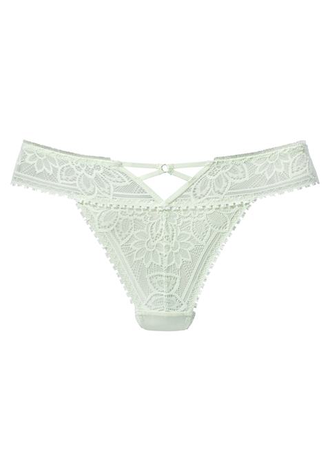 Bild: String von LASCANA: Verführerischer String mit edlem Cut-Out in der vorderen Mitte. Aus floraler Jacquardspitze und dezent transparentem Mesh. Mit eingearbeitetem Baumwollzwickel. Passende BHs aus der gleichen Serie erhältlich. Mit Spitze, die anteilig recyceltes Polyamid enthält. Aus 90% Polyamid, 10% Elasthan.