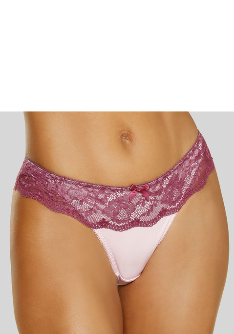 Bild: String von LASCANA: Femininer String mit breitem Bund aus Spitze floraler Spitze. Unterer Teil aus weichem Microtouchmaterial. Feine Zierschleife in der vorderen Mitte. Mit eingearbeitetem Baumwollzwickel. Aus 85% Polyamid, 15% Elasthan.