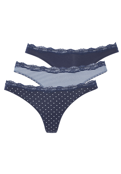 Bild: String von LASCANA: Lascana Strings im 3er-Pack. Mit zarter Spitze am Taillenbündchen. Flache Einfassungen an den Beinausschnitten. Aus weicher Baumwoll-Stretch-Qualität.