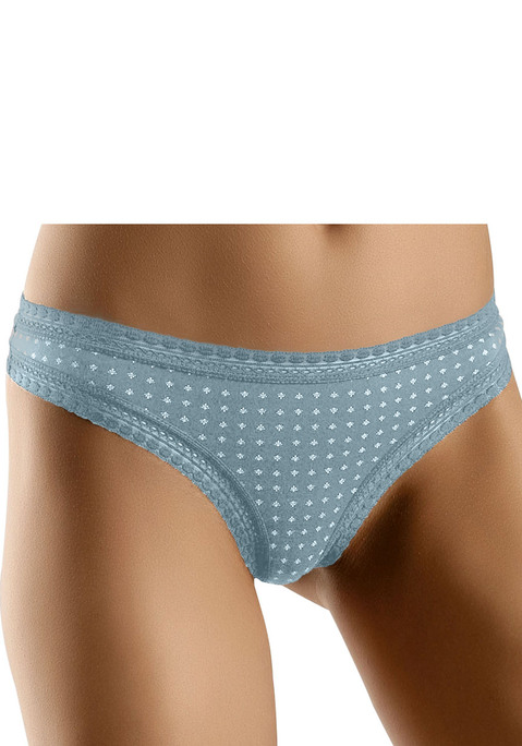 Bild: String von LASCANA: Lascana Strings im 3er-Pack. Mit grafischer Spitze an Taillen- und Beinabschlüssen. Allover bedruckt und uni in einer Packung. Aus weicher Baumwoll-Stretch-Qualität.