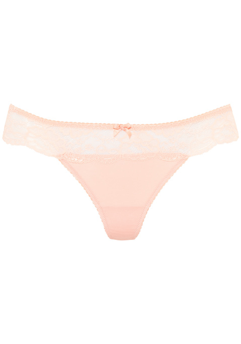 Bild: String von LASCANA: Femininer String mit breitem Spitzenbund und kleinem Schleifchen vorn. Elastischer Beinabschluss. Aus softer Microfaser.